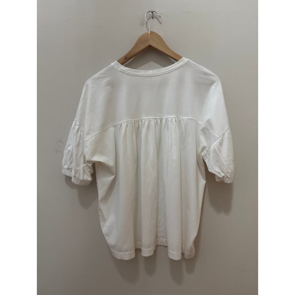 Summersalt The Luxe Pima Brezzy White Tee with Shirring and Puff Sleeves Size L - Picture 4 of 4